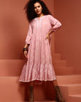 Light Pink A-line Chikankari Dress