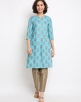 Printed Sage Green Straight Kurta
