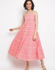 Pink Printed Strapped Dress