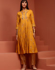 Yellow Printed Rayon Kurta