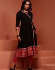 Solid Black A-line Kalidar Kurta
