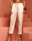 Off white Cottan Flax Straight Pant