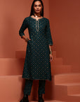 Teal Printed Rayon Kurta Set