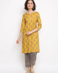 Printed Yellow Musturd Kurta