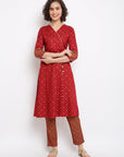 Red A-line Angrakha Kurta Set