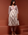 Off-white Floral Printed Kurta Set