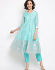 Blue Brocade Anarkali Set