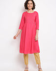 Coral Embroidered A-line Rayon Kurta