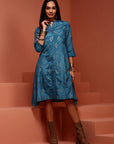 Blue Asymmetric Printed Kurta