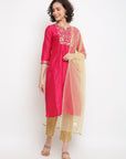 Fuchsia Embroidered Kurta Set