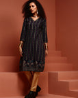 Navy Blue Printed Straight Kurta