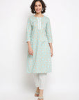 Block Floral Blue Kurta Set