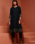 Teal Solid A-line Kurta