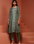 Mint Printed A-line Kurta Set