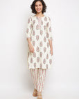 Printed Off-white Kurta Set
