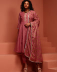Old Rose Chanderi Embroidered Kurta Set