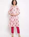 Pink floral A-line kurta set