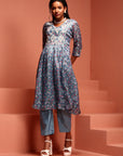 Blue Kota Embroidered Kurta Set