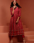 Red Printed Rayon Kalidar Kurta Set