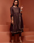 Purple Printed Gathered Kurta Set