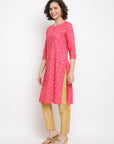 Printed Floral Pink Straight Kurta