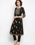 Black Brocade Kurta Set