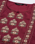 Wine Embroidered Straight Kurta Set