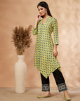 Lime Green Print Asymmetric Kurta