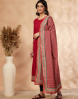 Red Lightly Embellished Anarkali Kurta Set
