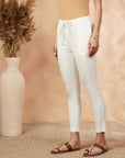 Offwhite Solid Cotton-Lycra Straight Pant