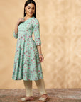 Mint Printed Rayon Kalidar Kurta