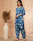 Blue Floral Print Kurta Set