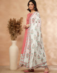 Pink Floral Print Straight Kurta with Palazzo with Dupatta