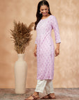 Lilac Printed With Straight Kurta
