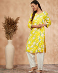 Yellow Floral Print Straight Kurta set
