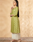 Printed A-line Lime Green Kurta