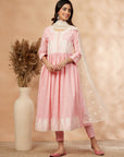 Light Pink Embroidered Gathered Kurta Set