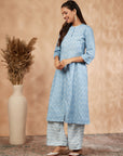Blue Printed A-Line Kurta Set