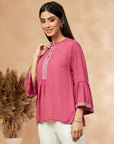 Solid Rose Pink Gathered Top