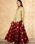 Indo-western Beige & Maroon Flared Skirt Set