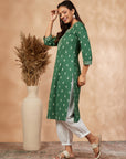 Green Printed Cotton Straight Kurta