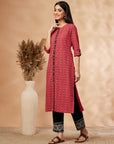 Printed Straight Red Kurta
