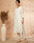 Off-White Printed Rayon Straight Kurta