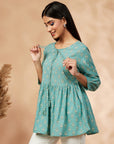 Mint Printed Gathered Top