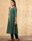 Green Printed Kalidar Kurta Set