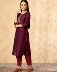 Wine Embroidered Co-ord Set