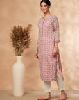 Light Pink Floral Print Straight Kurta