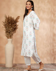Off-White Floral Straight Kurta