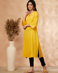 Mustard Floral Embellished A-Line Kurta