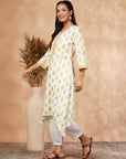 Yellow Floral Print Straight Kurta